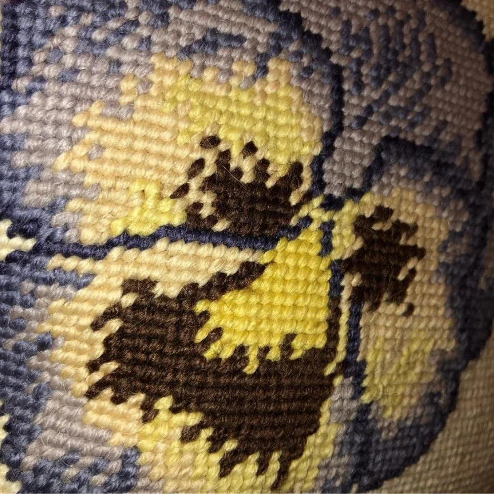 Vintage classic Needlepoint Flower Purple pansy velvet backed pillow 9.5…